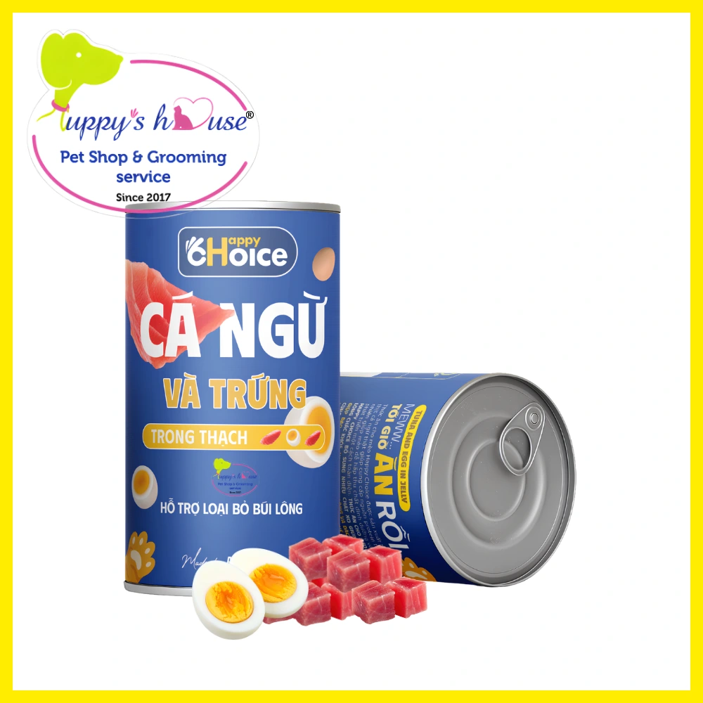 Pate cho mèo Happy Choice vị cá ngừ và trứng trong thạch hỗ trợ loại bỏ búi lông
