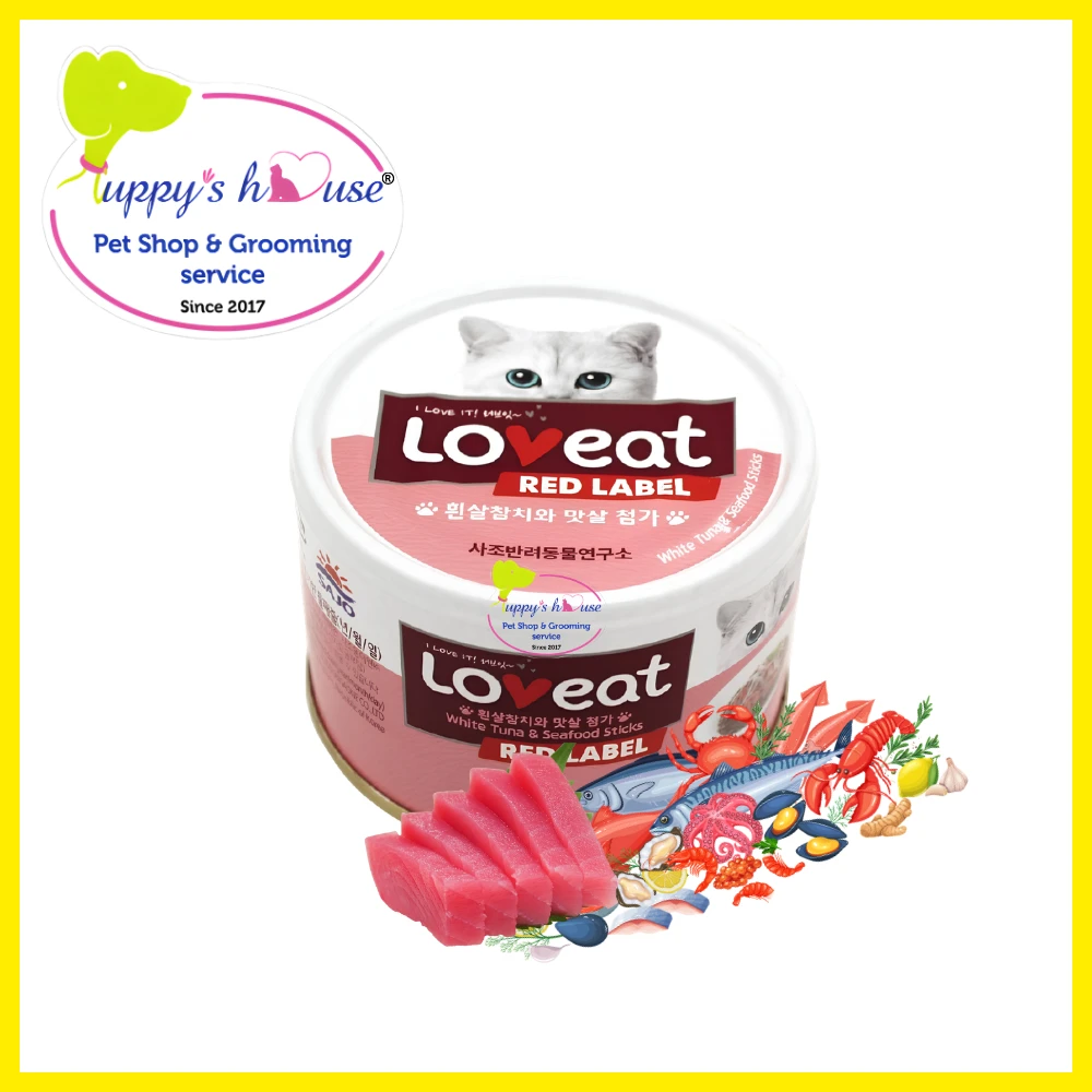 pate Loveat RedLabel vị cá ngừ trắng và thanh hải sản, lon 160g