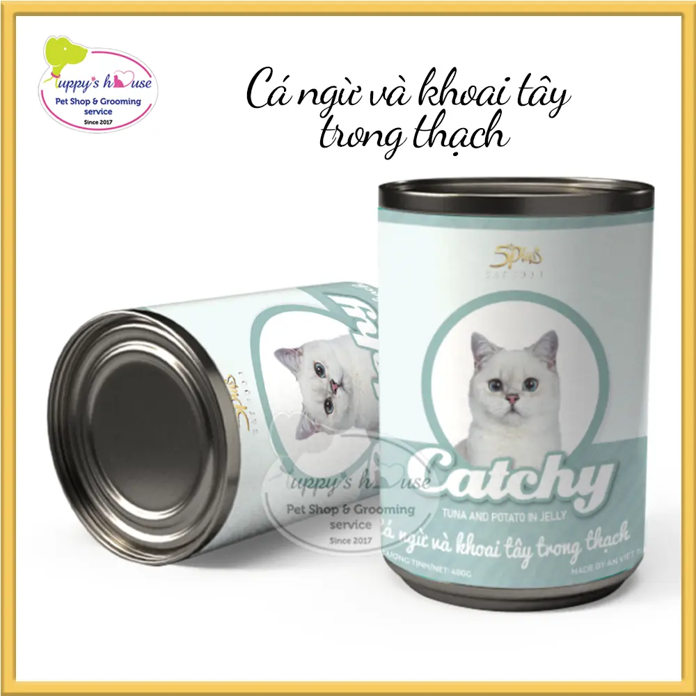 Pate 5Plus Catchy vị Cá ngừ và Khoai tây trong thạch cho mèo từ 6 tháng trở lên, lon 400g