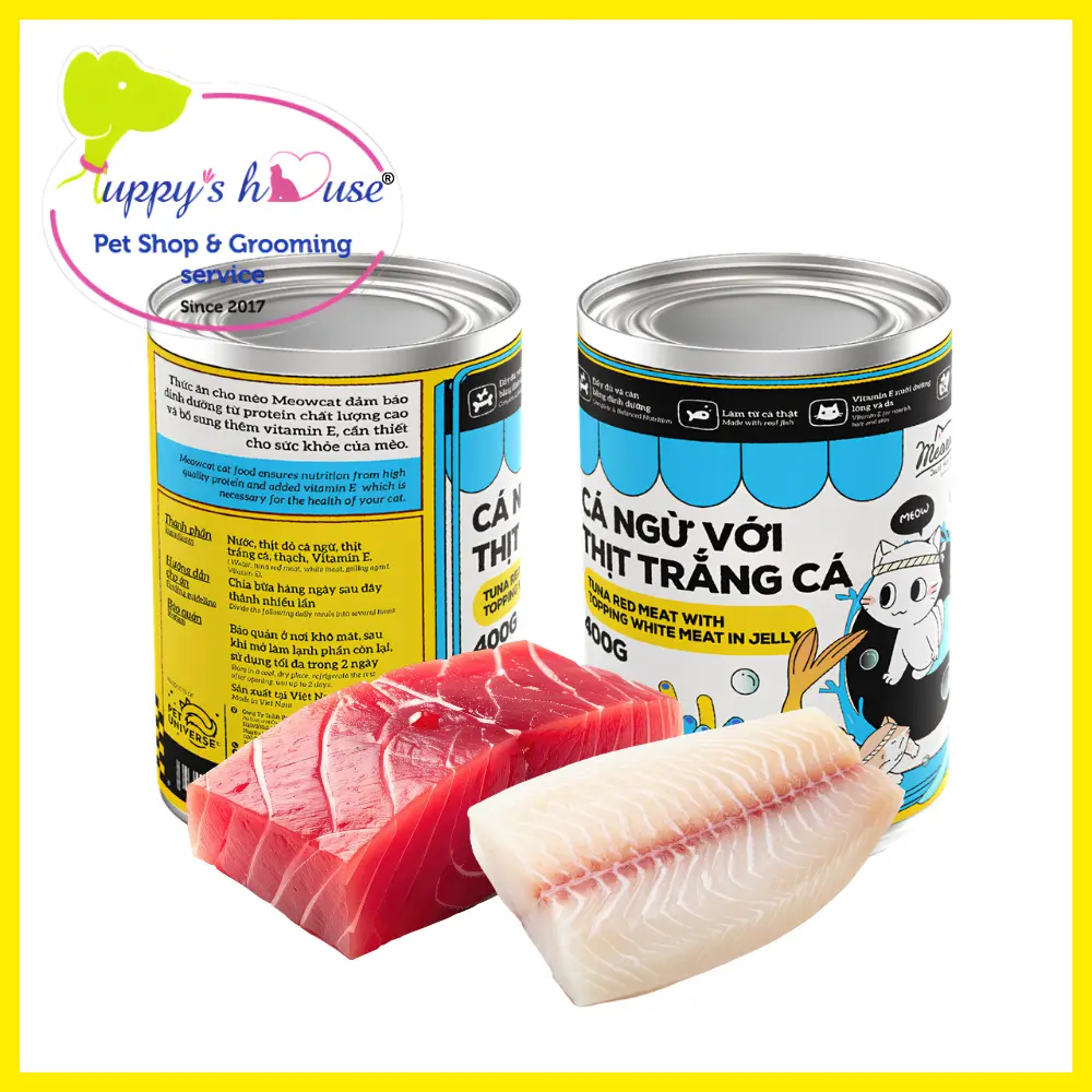 Pate Meowcat vị cá ngừ với cá thịt trắng, lon 400g
