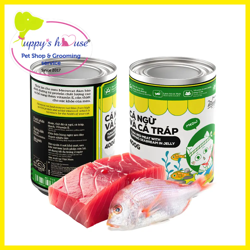 Pate Meowcat vị cá ngừ với cá tráp, lon 400g