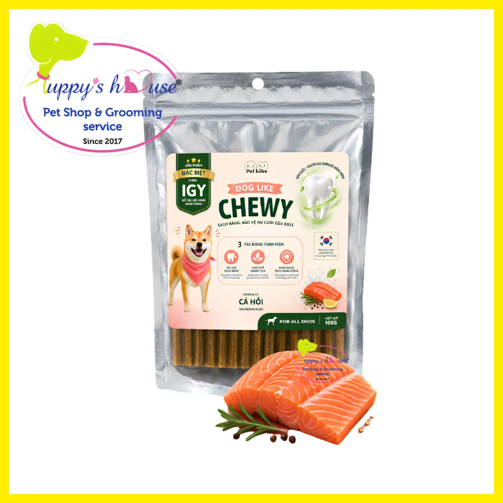 Xương gặm sạch răng Dog Like Chewy cho chó, vị Cá hồi, túi 80g
